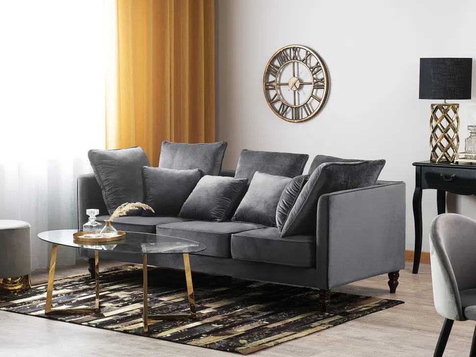 3 Seater Velvet Sofa Grey Fenstad