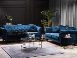 2 Seater Velvet Sofa Navy Blue Skien