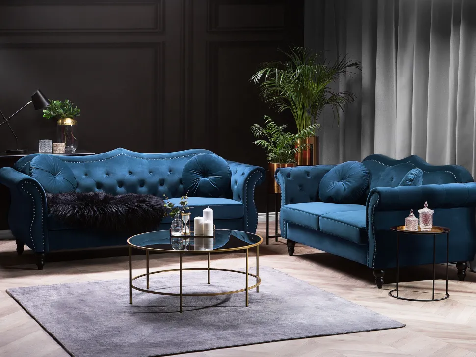 2 Seater Velvet Sofa Navy Blue Skien