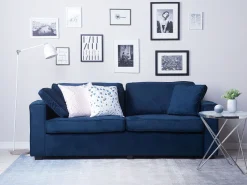 3 Seater Velvet Sofa Navy Blue Falun