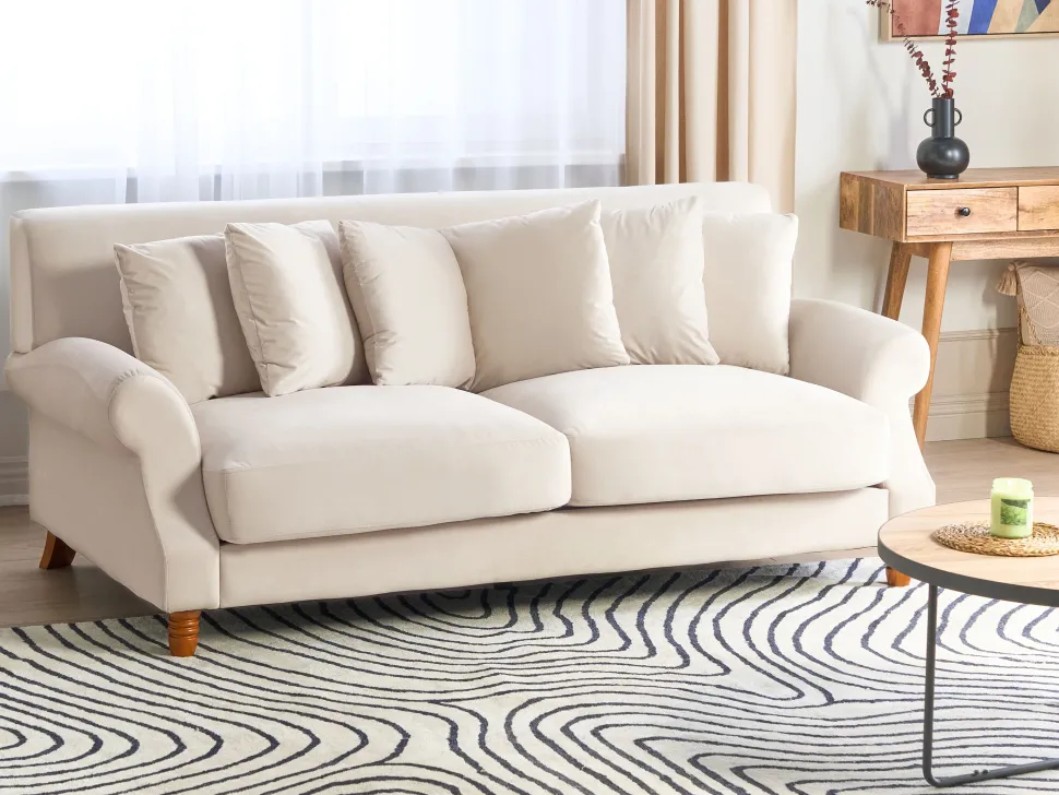 3 Seater Velvet Sofa Off-White Eike