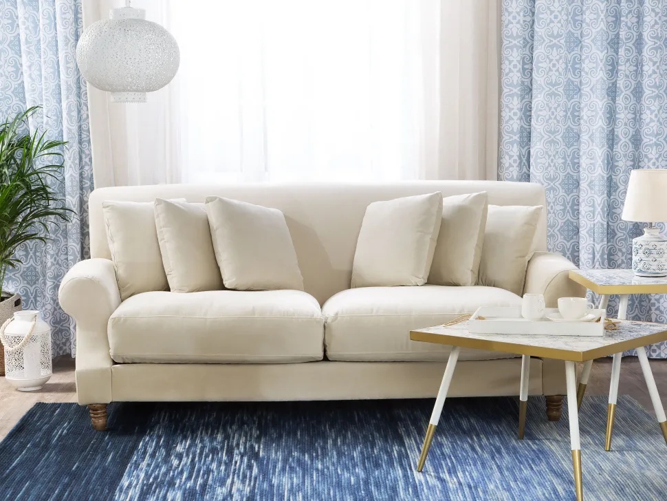 3 Seater Velvet Sofa Off-White Eike