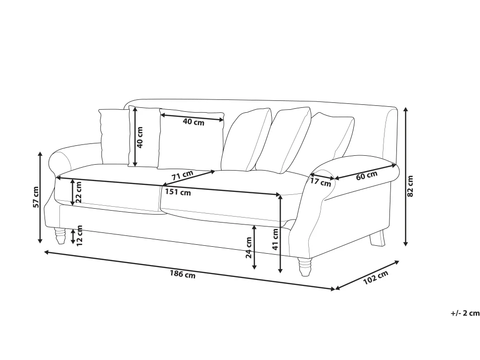 3 Seater Velvet Sofa Off-White Eike