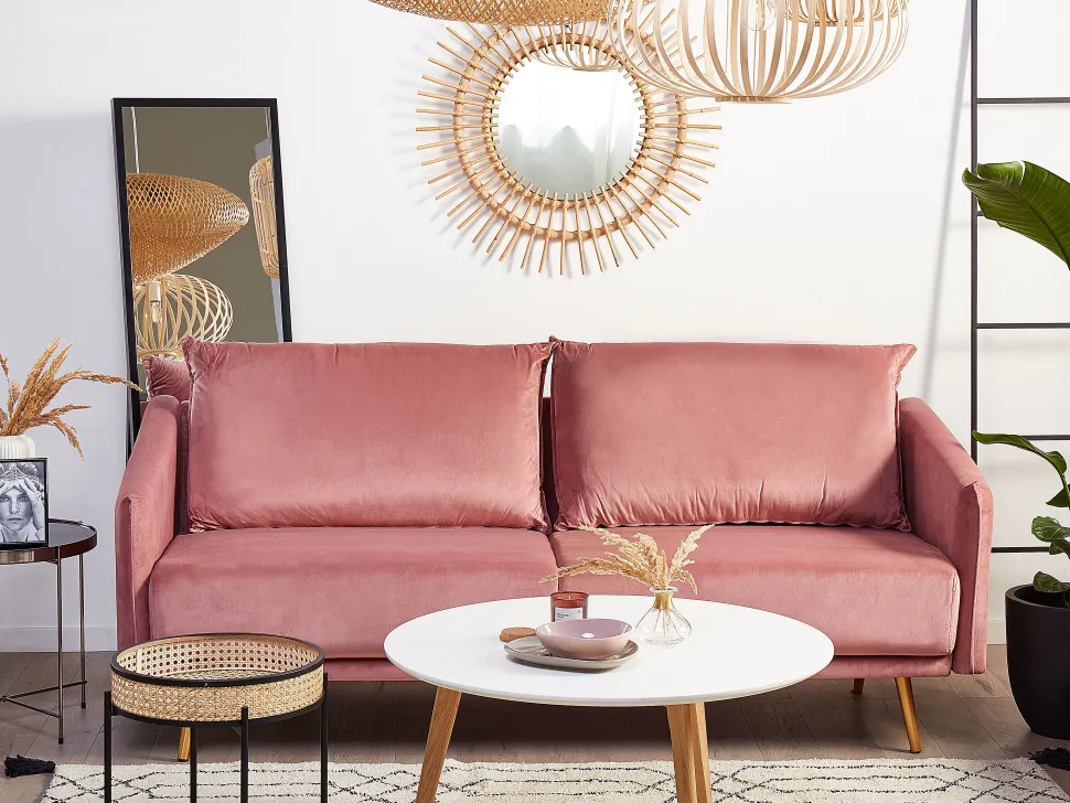 3 Seater Velvet Sofa Pink Maura