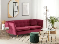 3 Seater Velvet Sofa Red Frederica
