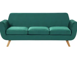 3 Seater Velvet Sofa With Removable Cover Green Bernes