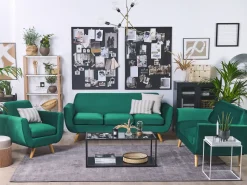 3 Seater Velvet Sofa With Removable Cover Green Bernes