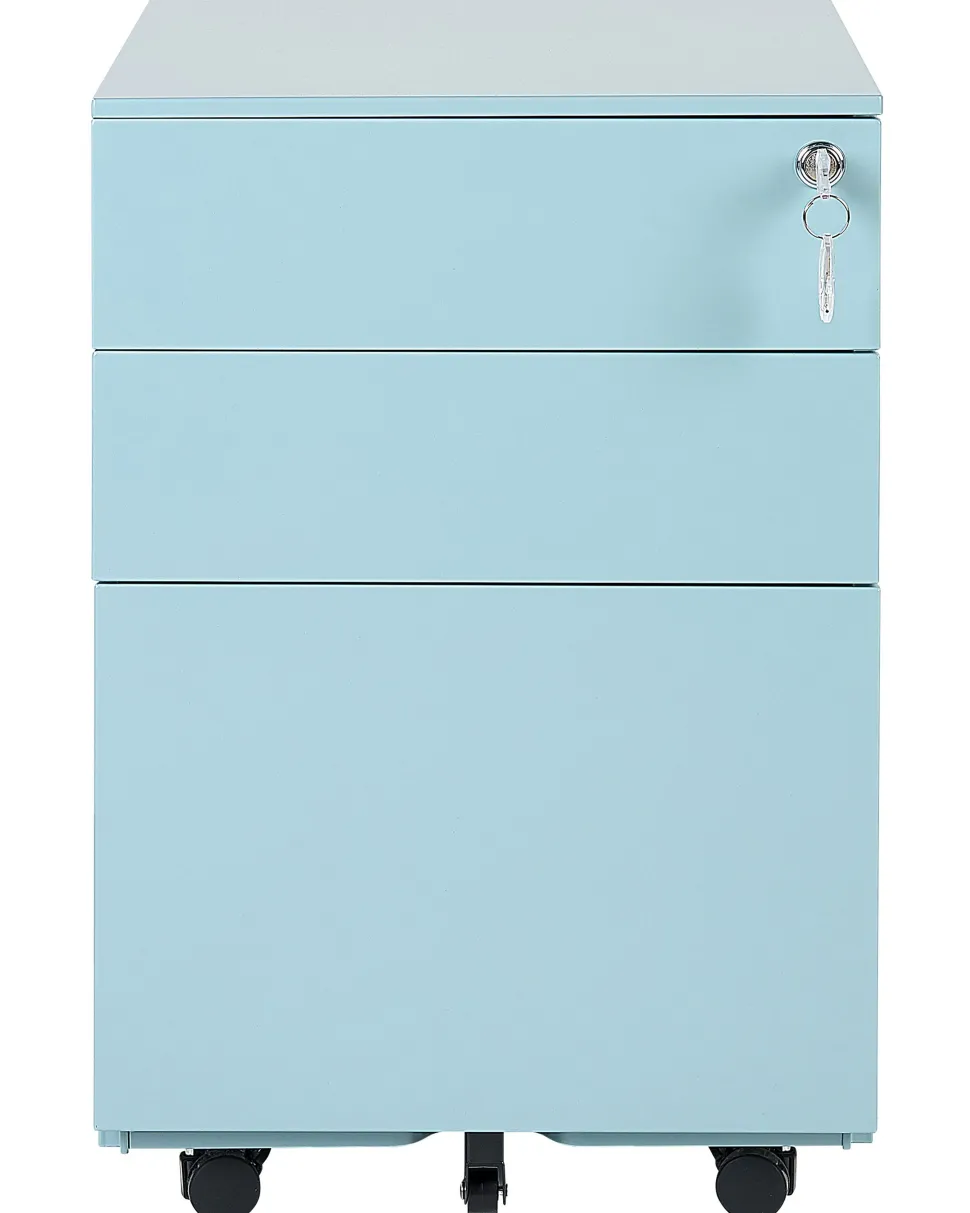 Aktenschrank Metall Hellblau 3 Schubladen Mit Rollen Cami