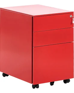 Aktenschrank Metall Rot 3 Schubladen Mit Rollen Cami