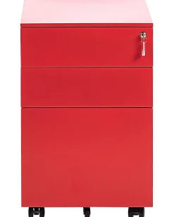 Aktenschrank Metall Rot 3 Schubladen Mit Rollen Cami
