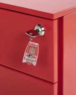 Aktenschrank Metall Rot 3 Schubladen Mit Rollen Cami