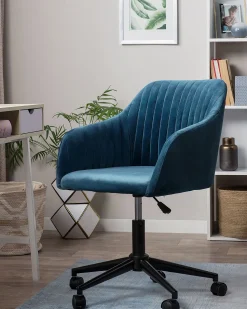 Arbeitshocker Mit Rollen Samtstoff Blau Hohenverstellbar Venice