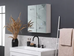 Bad Spiegelschrank Weis / Silber Mit Led-Beleuchtung 60 X 60 Cm Talagapa