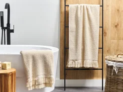 Badehandtuch Set Frottee Baumwolle Beige 2-Teilig Atiu
