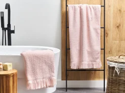 Badehandtuch Set Frottee Baumwolle Pastellrosa 2-Teilig Atiu