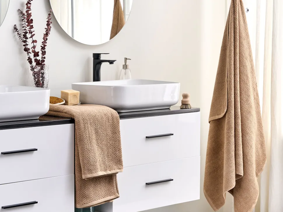 Badehandtuch Set Frottee Baumwolle Sandbeige 2-Teilig Mitiaro