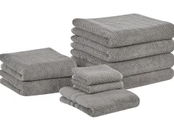 Badehandtuch Set Mit Badematte Frottee Baumwolle Grau 9-Teilig Mitiaro