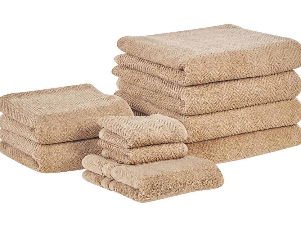 Badehandtuch Set Mit Badematte Frottee Baumwolle Sandbeige 9-Teilig Mitiaro