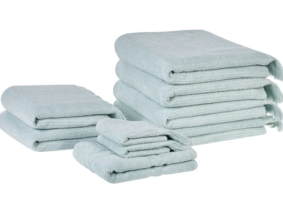 Badehandtuch Set Mit Badematte Frottee Baumwolle Mintgrun 9-Teilig Atiu