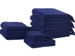 Badehandtuch Set Mit Badematte Frottee Baumwolle Marineblau 9-Teilig Atiu
