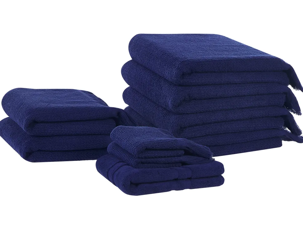 Badehandtuch Set Mit Badematte Frottee Baumwolle Marineblau 9-Teilig Atiu
