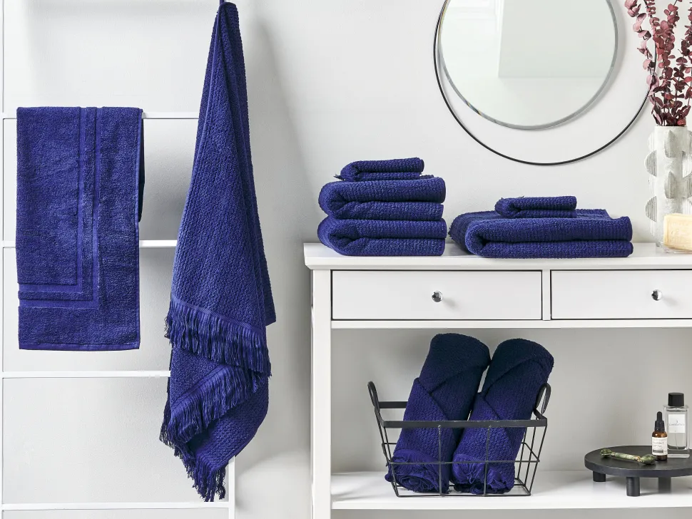 Badehandtuch Set Mit Badematte Frottee Baumwolle Marineblau 9-Teilig Atiu