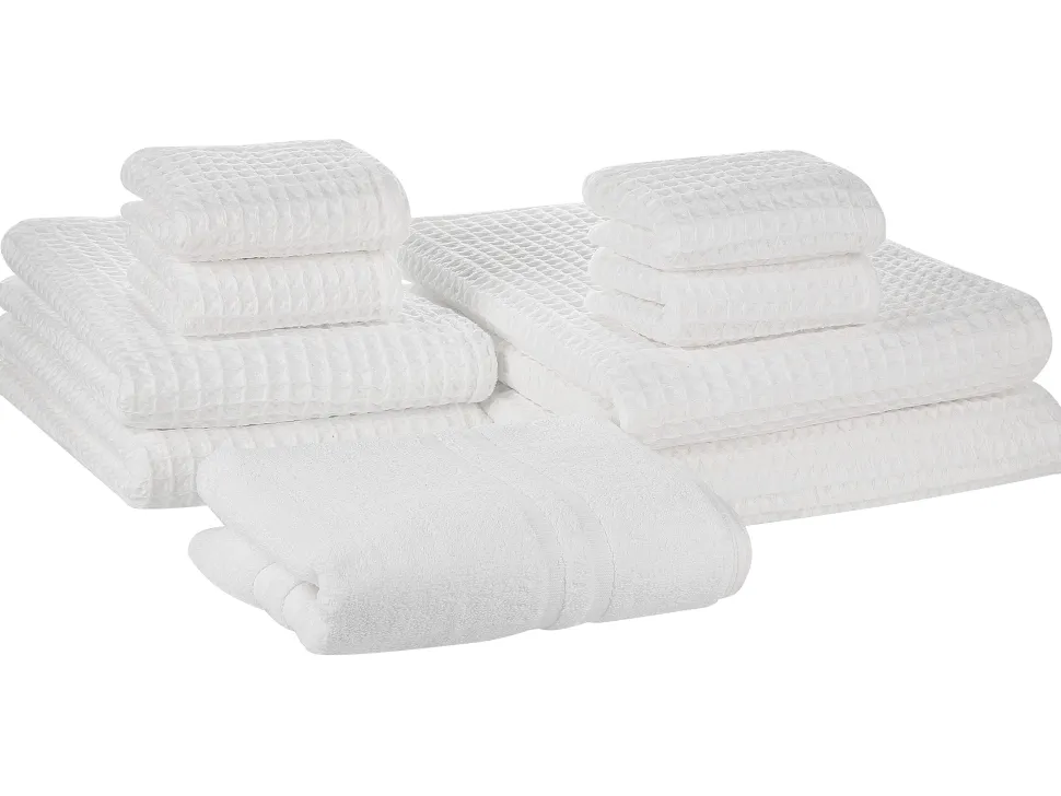 Badehandtuch Set Mit Badematte Baumwolle Weis 9-Teilig Areora