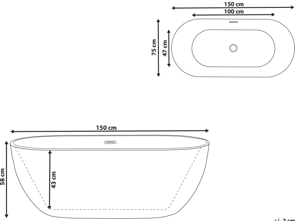 Badewanne Freistehend Schwarz Oval 150 X 75 Cm Carrera