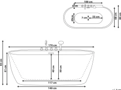 Badewanne Freistehend Schwarz Mit Armatur Oval 170 X 80 Cm Rotso