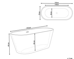 Badewanne Freistehend Schwarz-Weis Oval 170 X 70 Cm Cabritos
