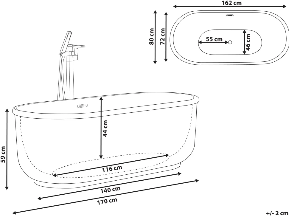 Badewanne Freistehend Silber Oval 170 X 80 Cm Pinel