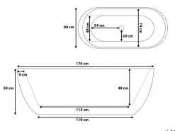 Badewanne Freistehend Weis Oval 170 X 80 Cm Nevis