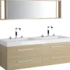 Badmobel Set Heller Holzfarbton Malaga