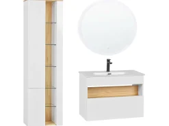 Badmobel Set 3-Teilig Weis / Heller Holzfarbton Figueres