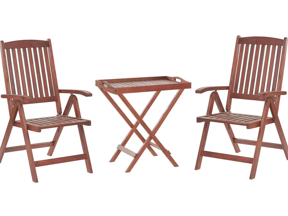 Balkonset Akazienholz Dunkelbraun Verstellbar Auflagen Grau-Beige Toscana