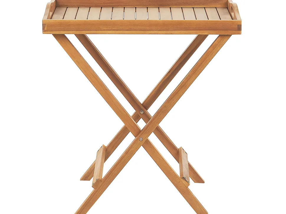 Balkonset Akazienholz Hellbraun Verstellbar Auflagen Grau-Beige Java