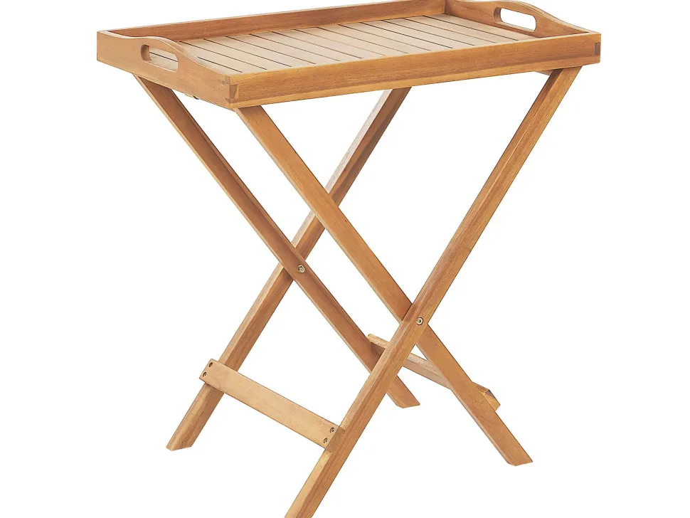 Balkonset Akazienholz Hellbraun Verstellbar Auflagen Grau-Beige Java