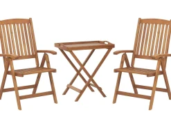 Balkonset Akazienholz Hellbraun Verstellbar Auflagen Grau-Beige Java