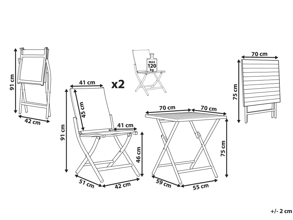 Balkonset Aluminium Textilbespannung Weis 2-Sitzer Zusammenklappbar Caorle