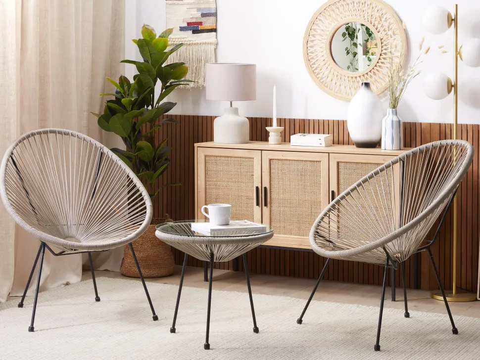 Balkonset Rattan Hellgrau Acapulco Ii