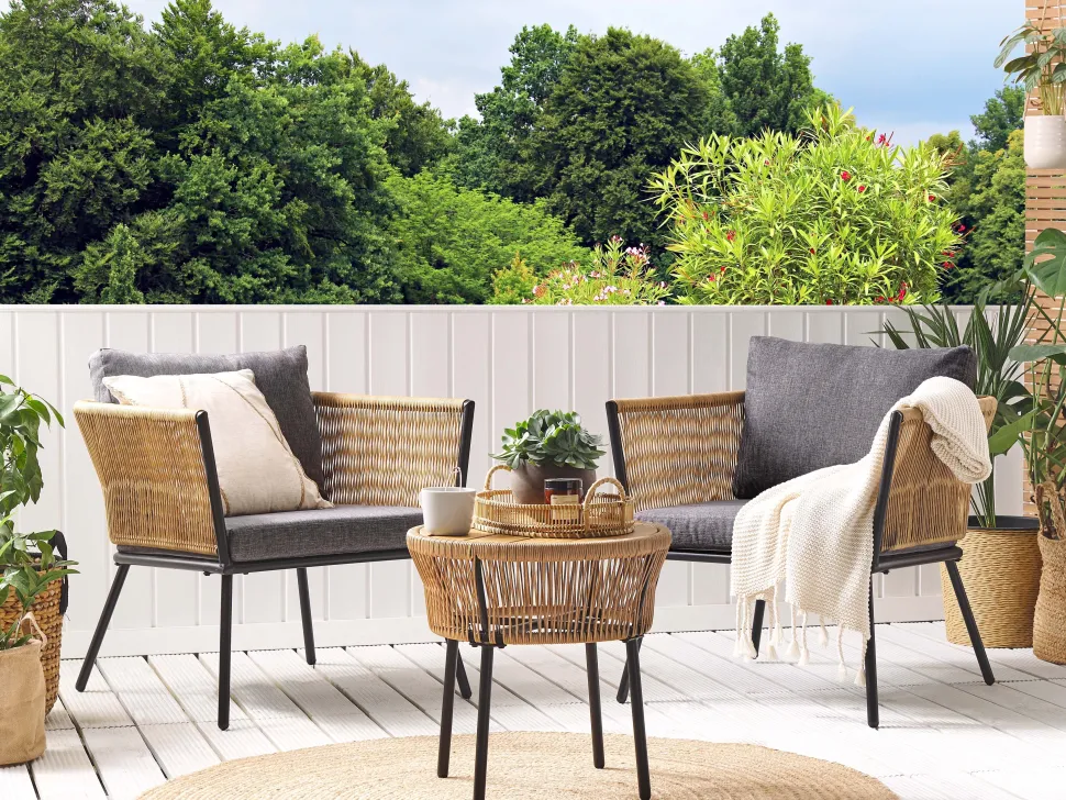 Balkonset Rattan Naturlich Auflagen Grau Gargano