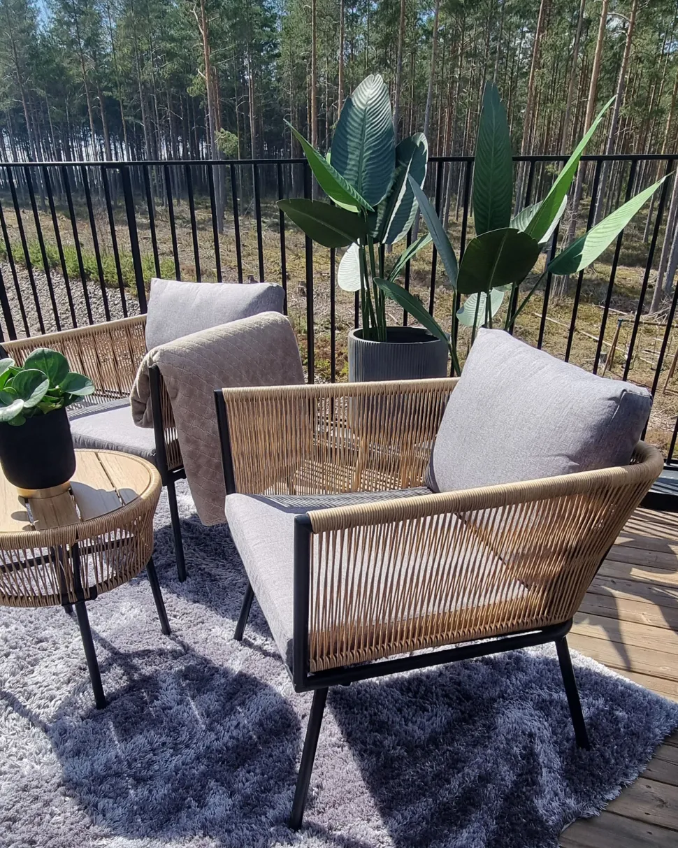 Balkonset Rattan Naturlich Auflagen Grau Gargano