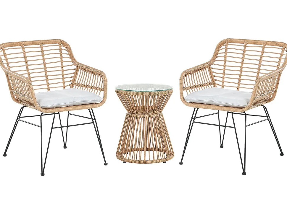 Balkonset Rattan Naturlich 2 Stühle Auflagen Hellgrau Trestina