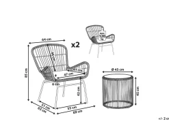 Balkonset Rattan Naturlich 2 Stühle Auflagen Hellgrau Labico