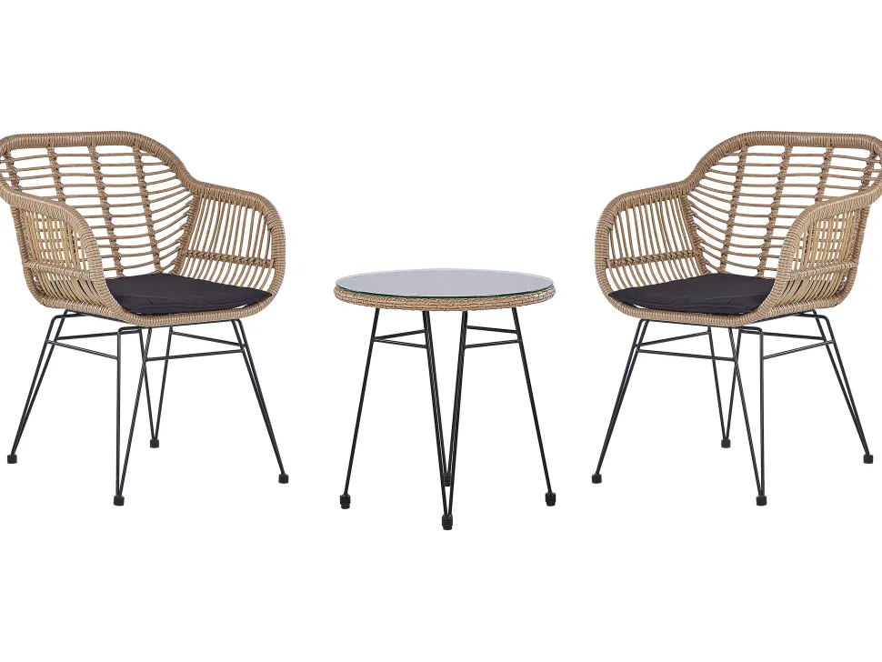 Balkonset Rattan Naturlich Auflagen Schwarz Tropea Ii