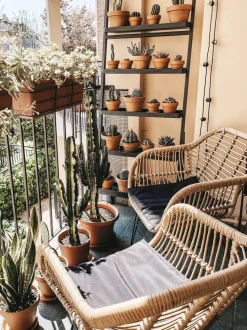 Balkonset Rattan Naturlich Auflagen Schwarz Tropea Ii