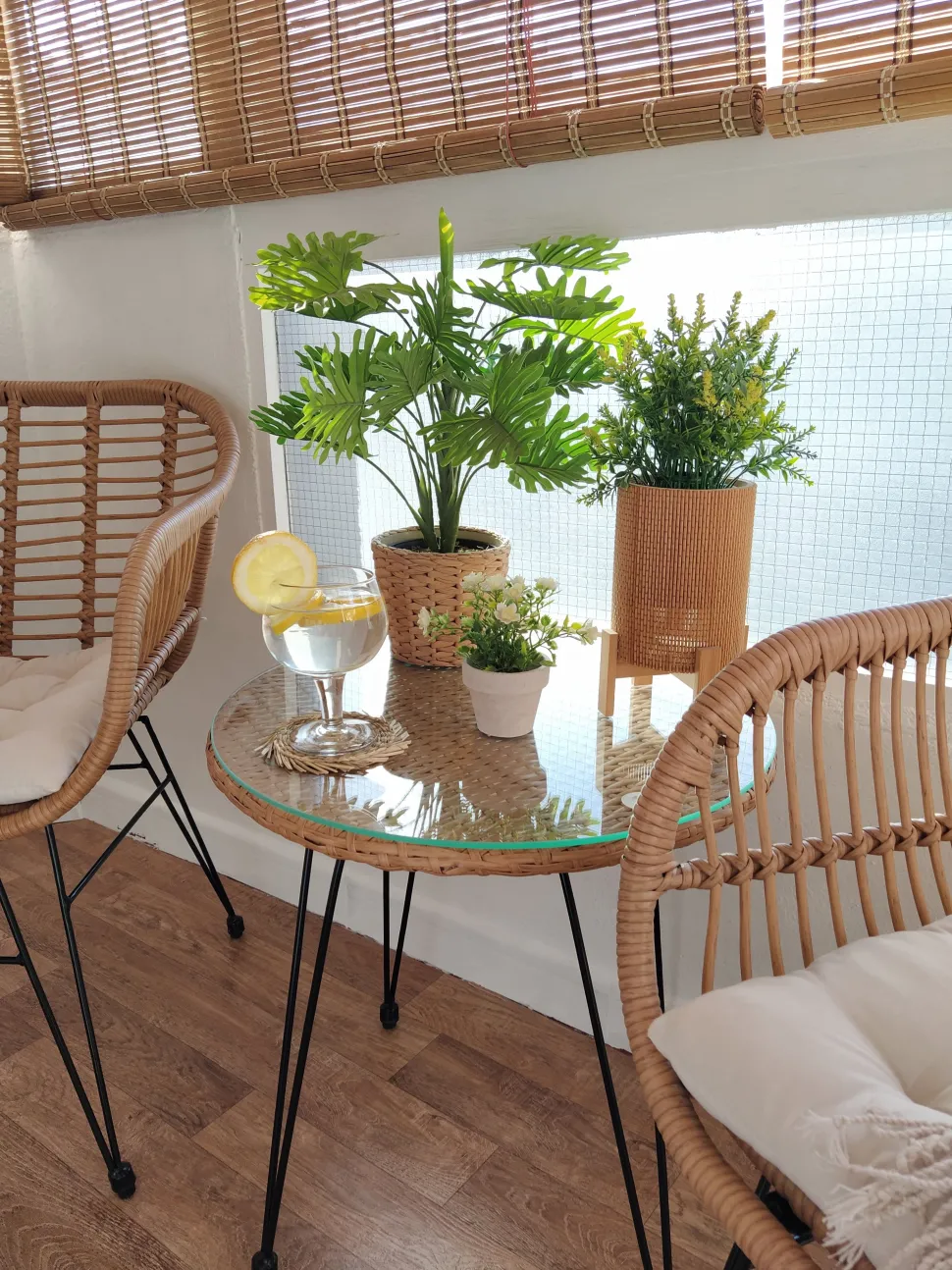 Balkonset Rattan Naturlich Auflagen Schwarz Tropea Ii
