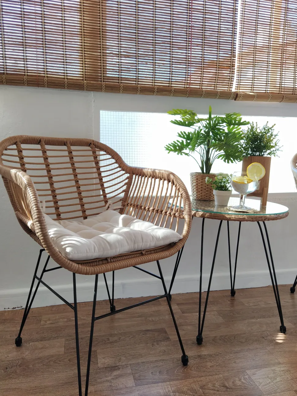 Balkonset Rattan Naturlich Auflagen Schwarz Tropea Ii