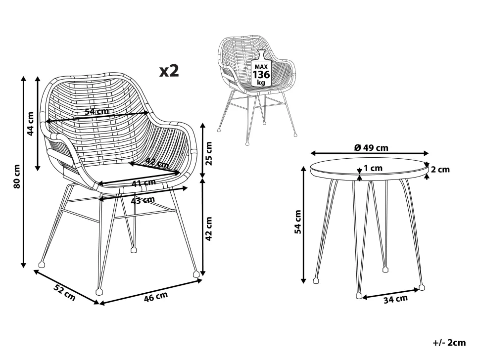 Balkonset Rattan Naturlich Auflagen Schwarz Tropea Ii