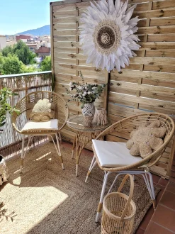 Balkonset Rattan Naturlich Auflagen Beige Pellaro